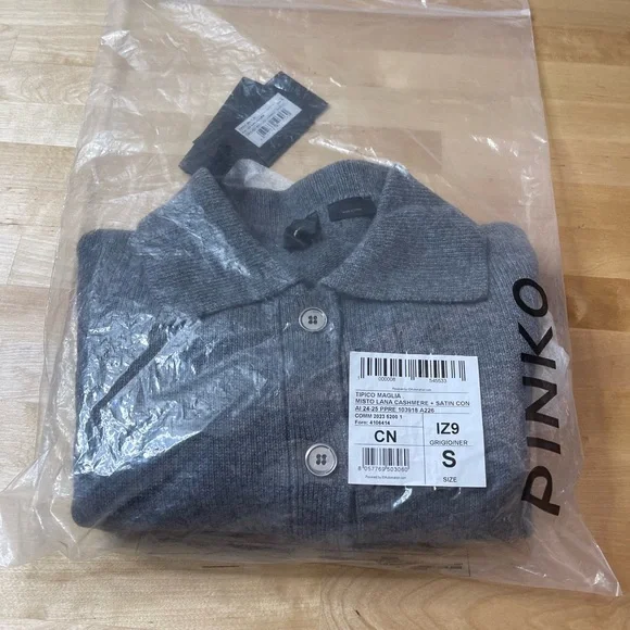 Pinko women's cashmere and wool blend cardigan +satin size small